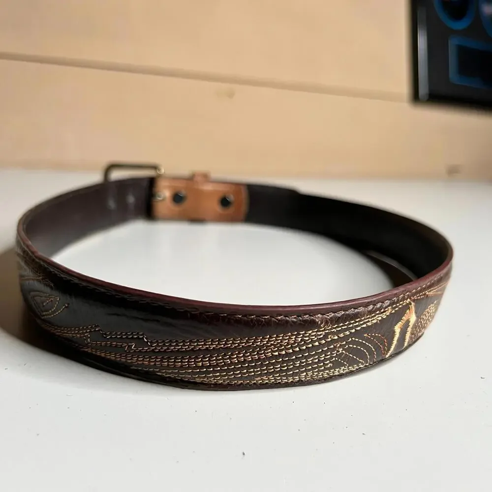 Cody James Genuine Leather Belt Brown Western Stitched Casual Vintage Size‎ 28